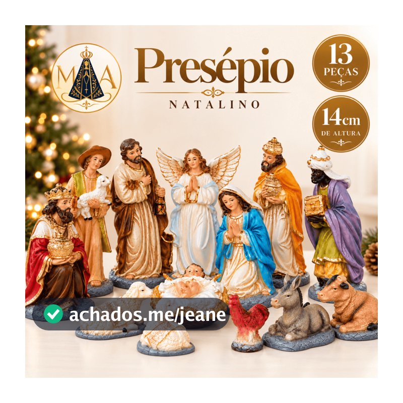Presépio de Natal 13 Peças 14cm Colorido Sagrada Família Reis Magos e Animais Decoração Natalina