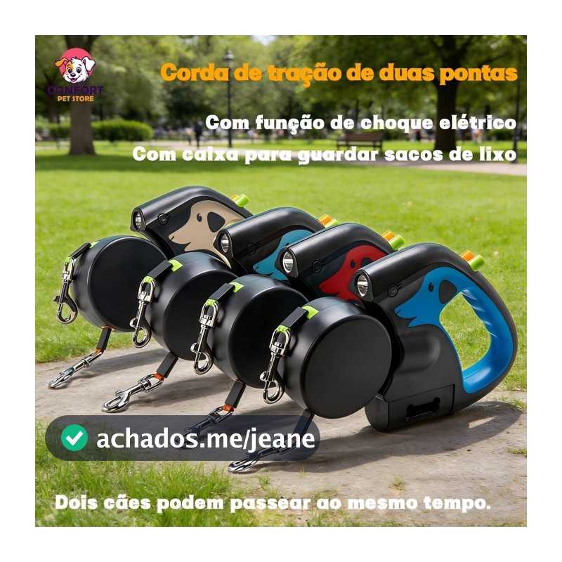 Coleira para dois cães/coleira para cachorro/Coleira Guia Retrátil 3 Metros Pets Cachorro Cães Gatos Resistent