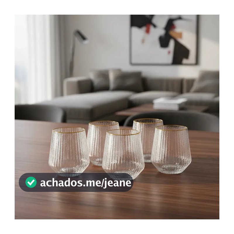 Jogo 6 Copos Cristal Blow 380ml Mesa Posta Degradê Gold