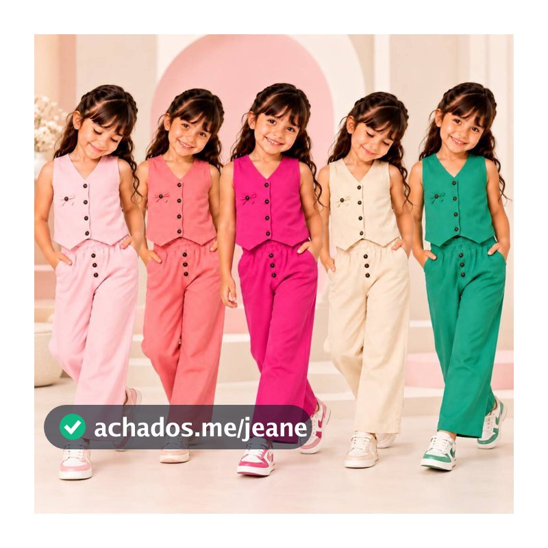 Conjunto Infantil Menina Linho Premium Colete Regata Blusa e Calça Cigarrete Cintura Alta Roupa Social Inverno