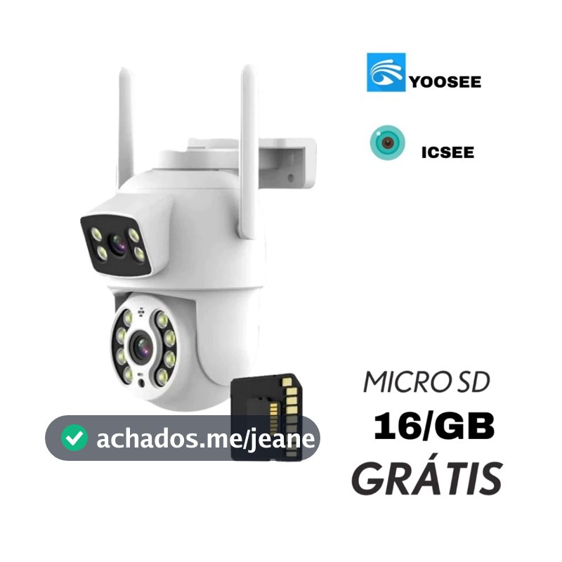 Câmera De Segurança Lente Dupla ICSEE/YOOSEE IP66 Wi-Fi 360° Sensor Movimento + MICROSD 16GB