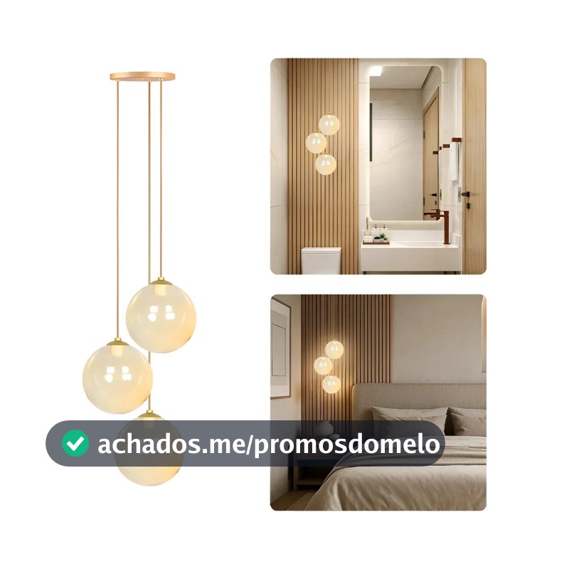 Pendente Luminária de Teto Lustre Jabuticaba Triplo Pendente Cozinha Luminária Para Quarto 3 Globos de Vidro 12cm G9