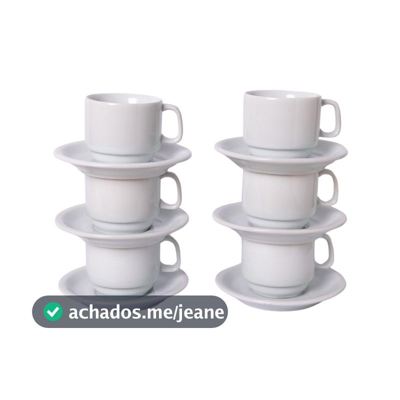 Kit 6 Xícaras de Chá com Pires 210ml em Porcelana - Saldo de Fábrica