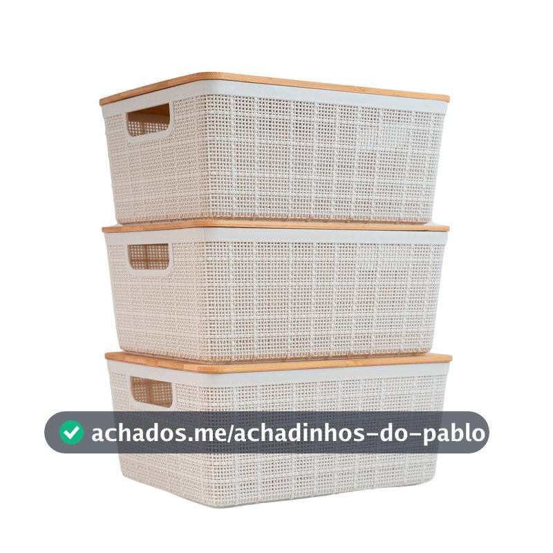 Kit 3 Caixas Organizadoras 4 Litros Brancas C/ Tampa Bambu Oikos