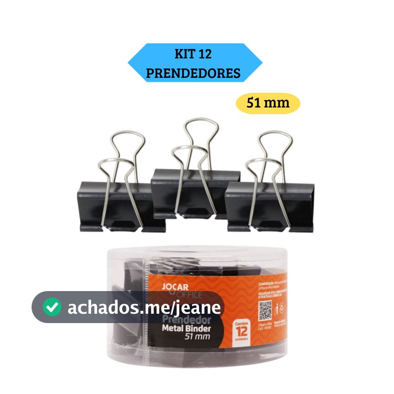 Kit 12 Prendedores Metal Binder Preto 51Mm Jocar Office