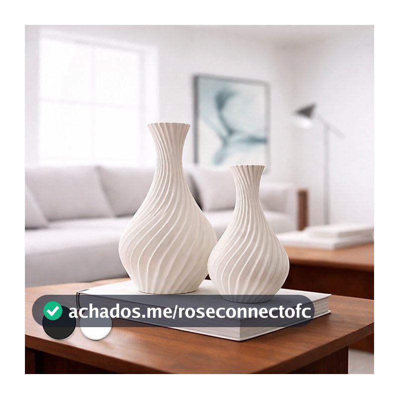 Kit 2 Vasos Decorativos Modernos em Plástico Espiral para Sala Mesa Aparador Branco ou Preto