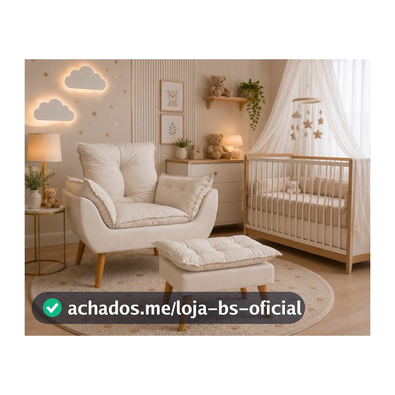 Kit poltrona mais puff amamentação opala pés palito suede bege