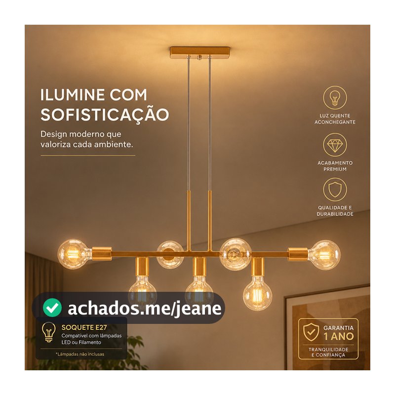 Luminária Pendente Linear Moderna E27 Soquete Bivolt 110V-220V Ideal Para Sala De Estar E Cozinha