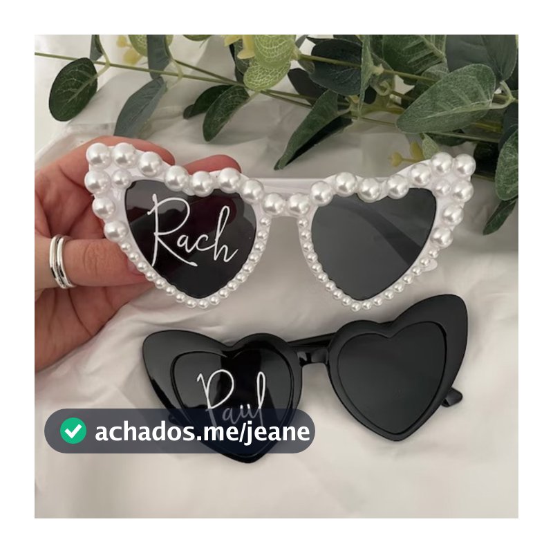 Kit 2 Óculos De Sol Coração Com  Pérola Casamento Festa Noiva Noivo Despedida de Solteiro