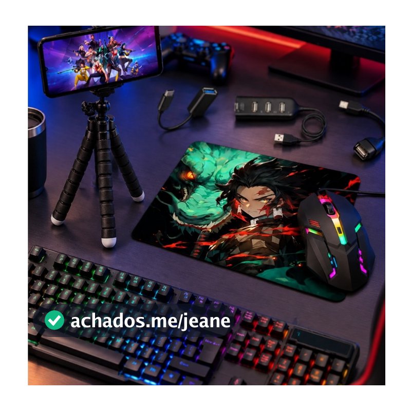 Kit Mobilador Completo 7 Peças Teclado Mouse Gamer Rgb Mouse Pad Hub Tripe Otg Micro e Tipo c