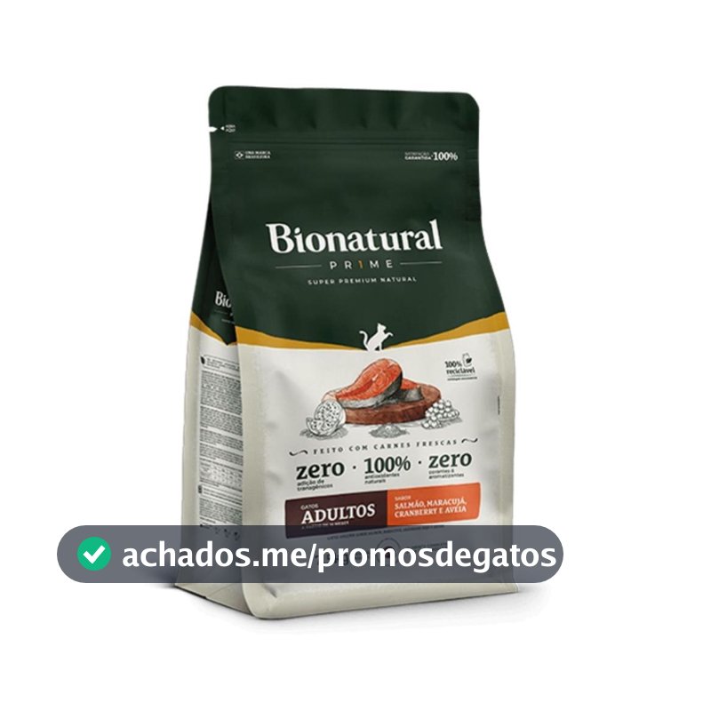 Ração Bionatural Prime Gatos Adultos Salmão 7,5kg - Premium Nutrição Completa