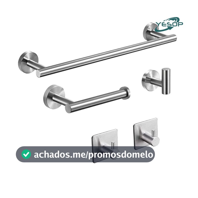 YESOP Kit Acessórios Banheiro 5 Peças Inox Escovada Toalheiro Suporte Para Papel Higiênico e Ganchos