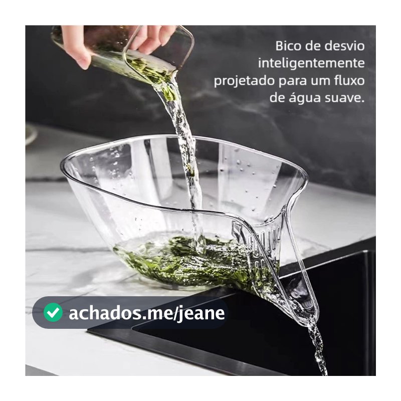 Tigela Filtrante Transparente - Separação Seco/Úmido, Portátil para Limpeza de Frutas