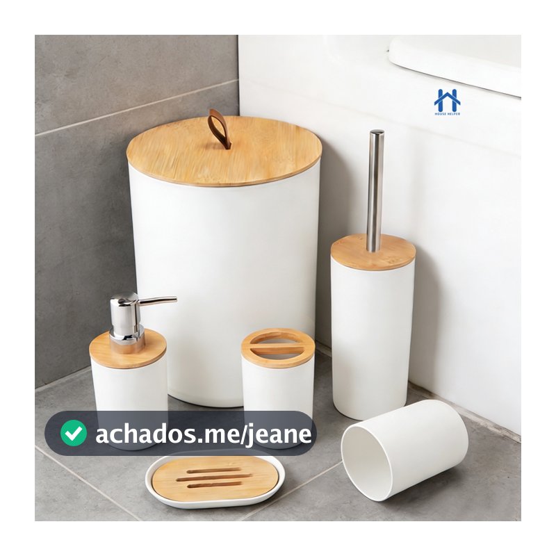 Kit Para Banheiro ou Lavabo Luxoso 4 ou 6 Peças Preto ou Branco Com Bambu Moderno Elegante