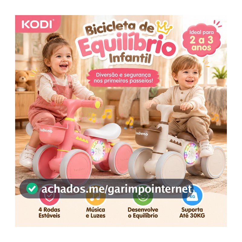 Carrinho de Equilíbrio Infantil Seguro para Bebê com Música Luzes Brinquedo Educativo PP