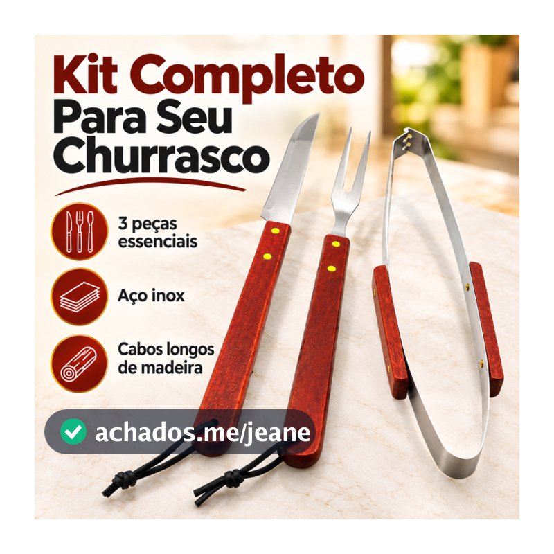 Kit Churrasco Faqueiro Faca Corte Pegador De Carne Garfo Trinchante Aço Inox Cabo Longo Madeira