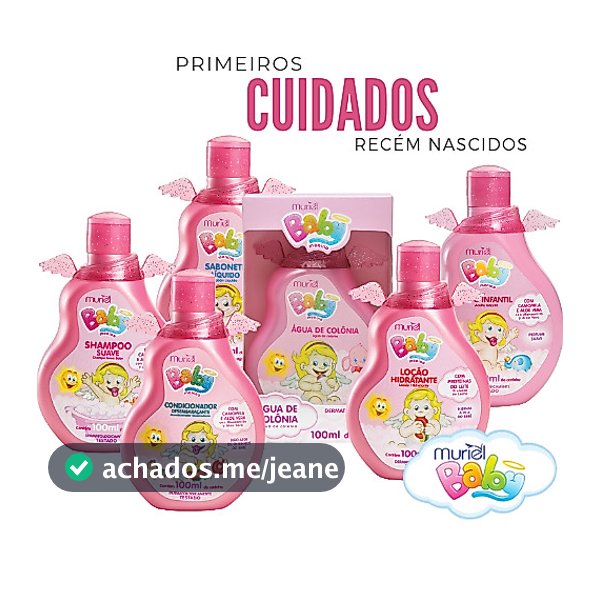 kit Shampoo + Cond + sab Líquido + colônia + Lo Hidratante + Óleo Infantil Muriel Baby Menina 100ml
