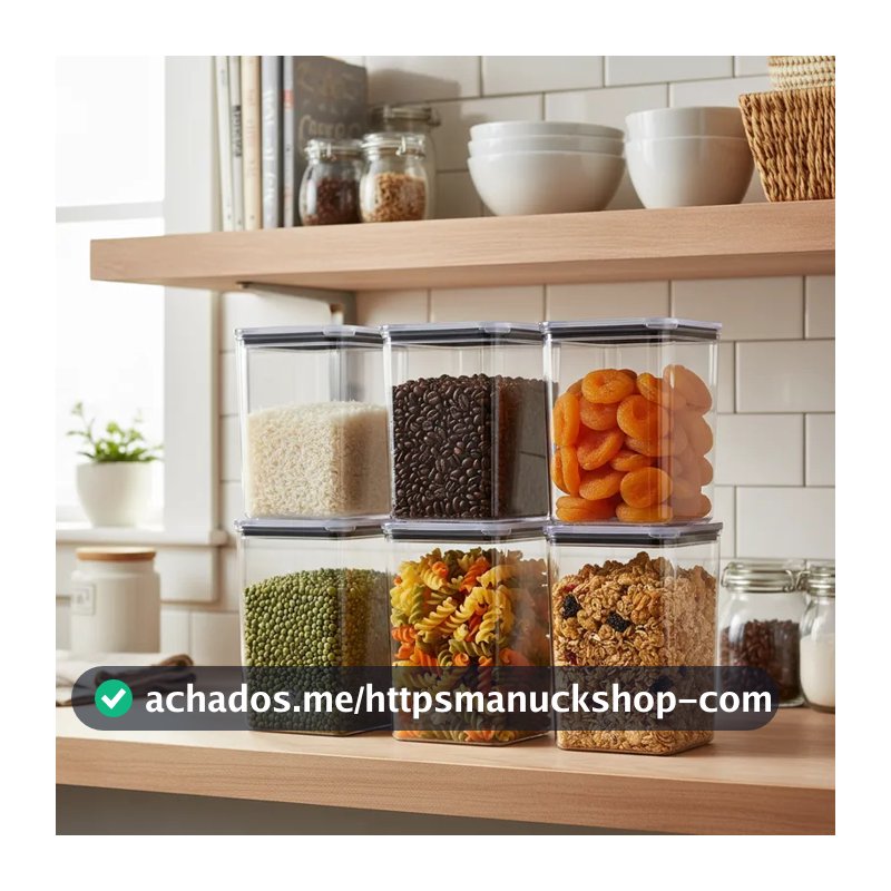 Jogo com 6 Potes Hermético 1,1 Litro Armazenar Alimento Organizar