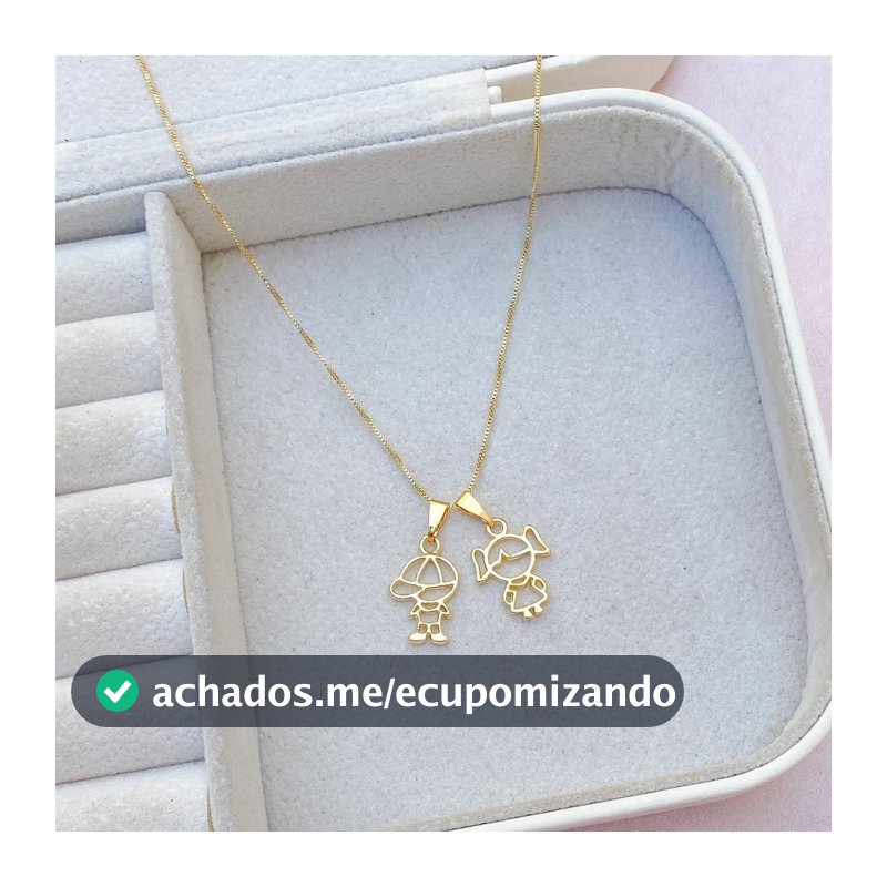 [ SEMI JOIA ] Colar Casal Vazado Menino Menina Filhos Banho Ouro 18k Presente Cordão Dia das Mães Acessórios Femininos