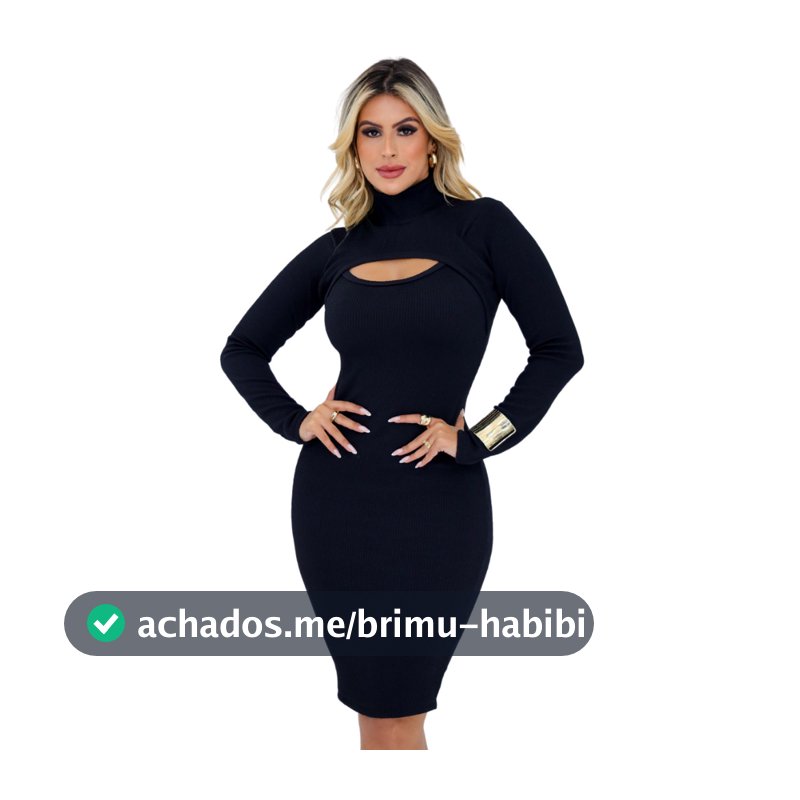Vestido Louise Manga Longa Gola Alta Decote Elegante Anarruga Premium - Preto