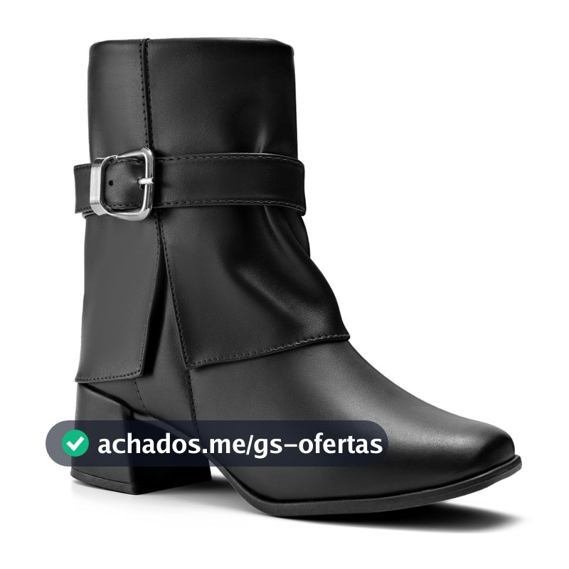 Bota Feminina Lumiss Salto Bloco Baixo Cano Baixo Fivela Bico Redondo