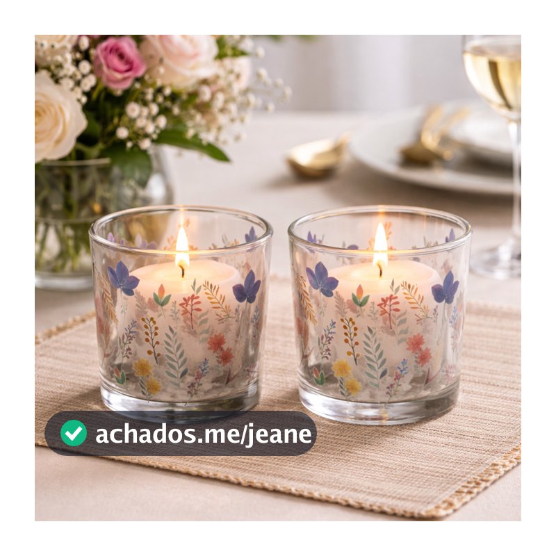 Conjunto 2 Porta-Velas Brisa Floral em Vidro Premium Wolff