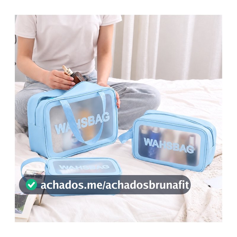 KIT 3 Necessaire Bolsa Portátil Transparente Para Viagem Cosméticos Produtos De Higiene Pessoal