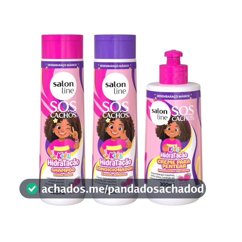 Kit Shampoo + Condicionador + Creme para Pentear 300ml SOS Cachos Kids Hidratação Salon Line