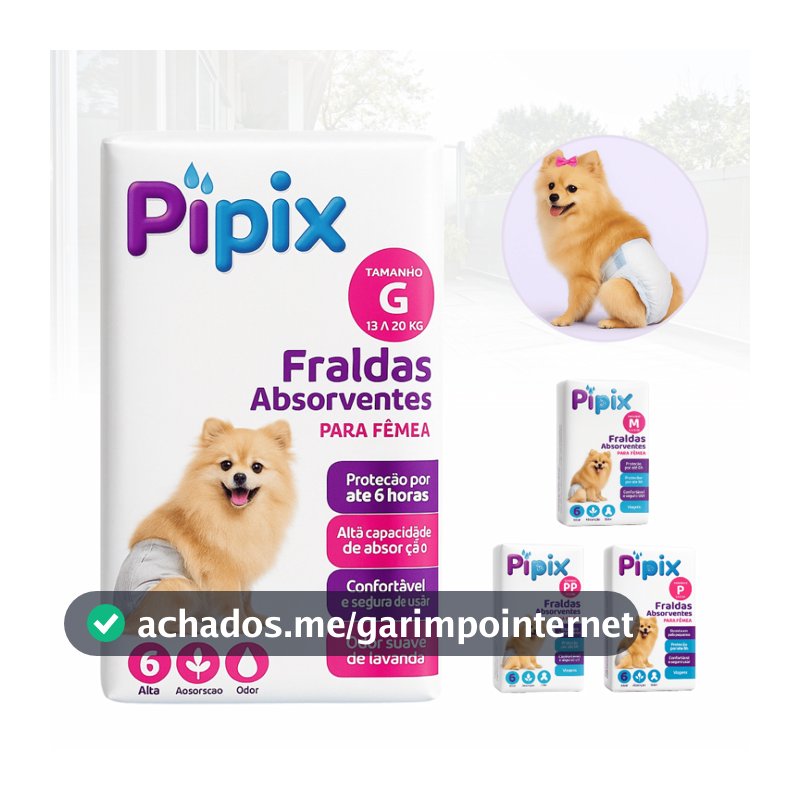 Fralda Higiênica Descartável Para Cães Pet Pipix Fêmea 6 Unidades