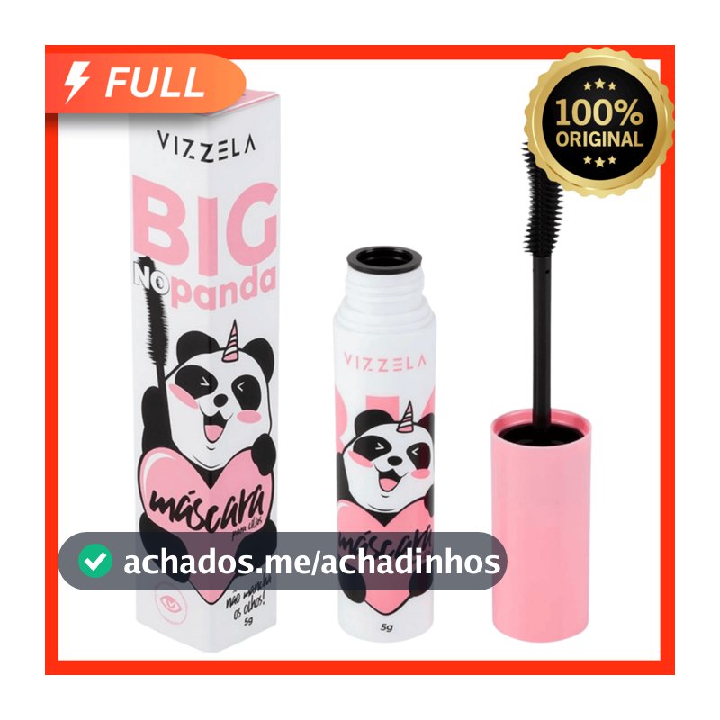 Máscara Rímel Para Cílios Big No Panda Vizzela Vegano 5g Volumão Preta Pincel Curvado Definição