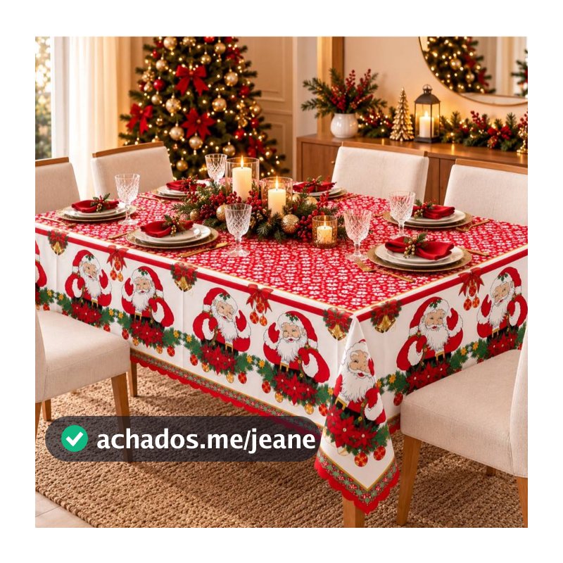 Toalha de Mesa Natal 2,20 e 1,50 Retangular Quadrada 6 - 4 Cadeiras Decoração Natalina Papai Noel