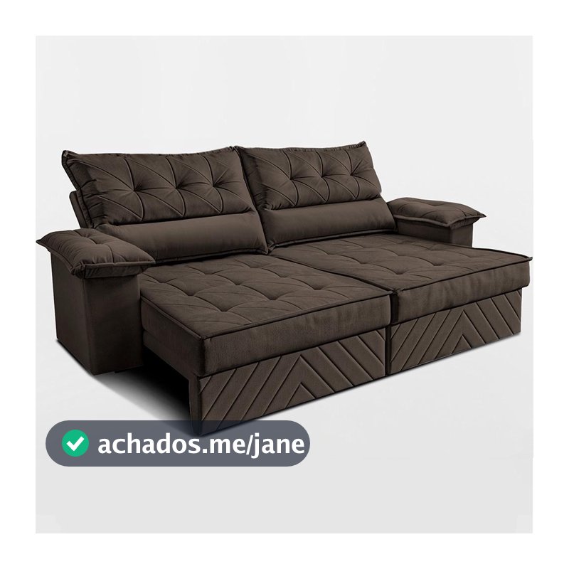 Sofá Retrátil e Reclinável 2,40m com Molas e Espuma D33 Thunder. Velusoft Cama inBox
