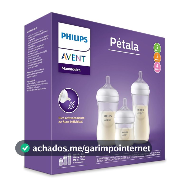 Kit 3un Mamadeira Avent Pétala 125ml-260ml-330ml