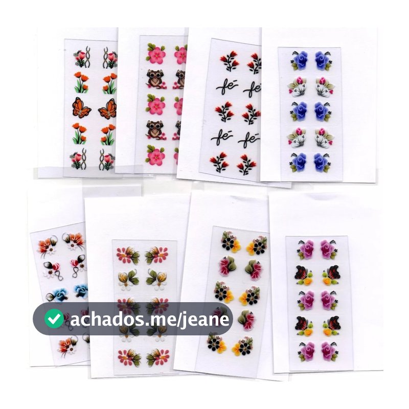 300 Adesivos de Unha 3d Pelicula Artesanal Top Nail Art Mão Brinde