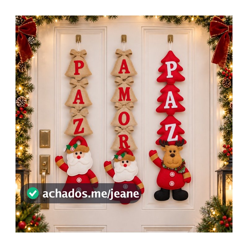 Enfeite de Porta Natal 47cm Papai Noel Rena PAZ AMOR Decoração de Natal