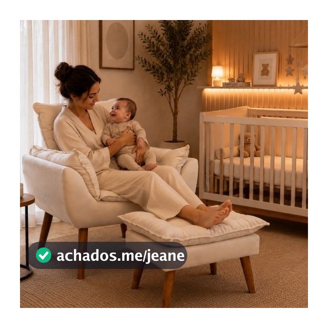 Kit Poltrona opala mais puff amamentação pés palito suede bege