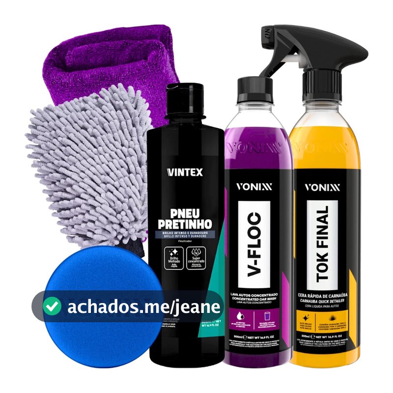 Kit Pneu Pretinho Shampoo V-Floc Cera Tok Final Carnauba Vonixx