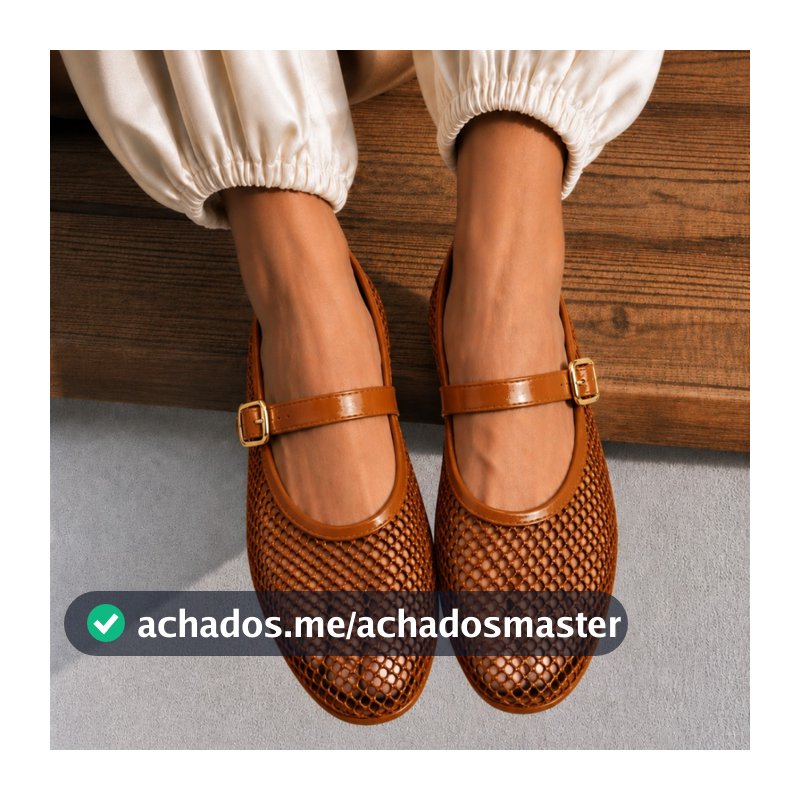 Sapatilha Boneca FemininaTela Vazada Bico Redondo Confortável Moda Rasteira