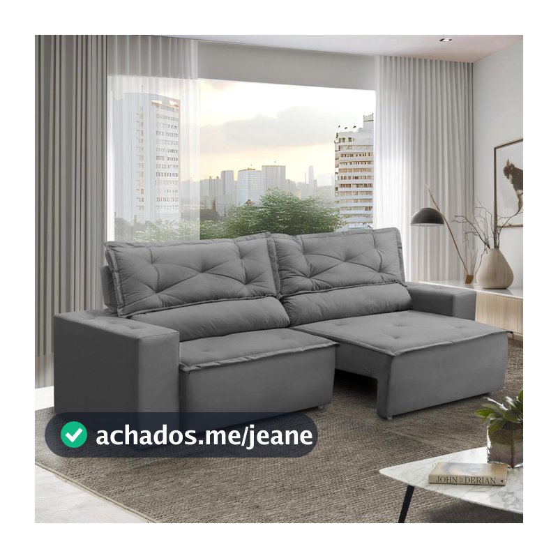Sofá Retrátil e Reclinável 3 lugares com Molas 2,00m Livia Suede Adonai Estofados