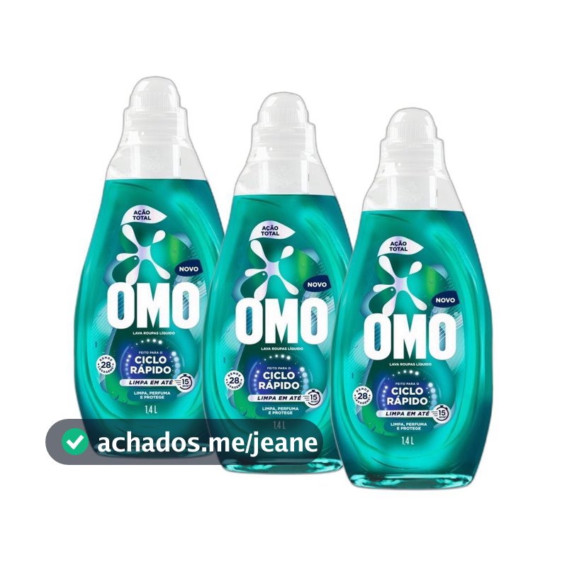 Kit 3 Lava-Roupas Líquido Omo Ciclo Rápido Ação Total Frasco 1,4L cada