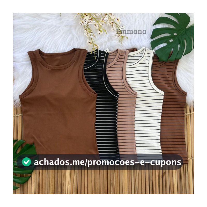 Kit 5 Regata Canelada Feminina Blusa Básica Camiseta Casual Dia a Dia Lisa/Listrada