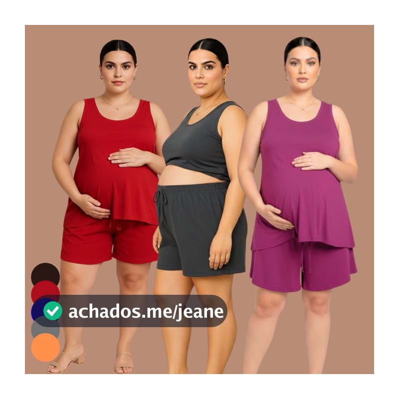 Conjunto Gestante Soltinho Regata e Short Leve Plus Size
