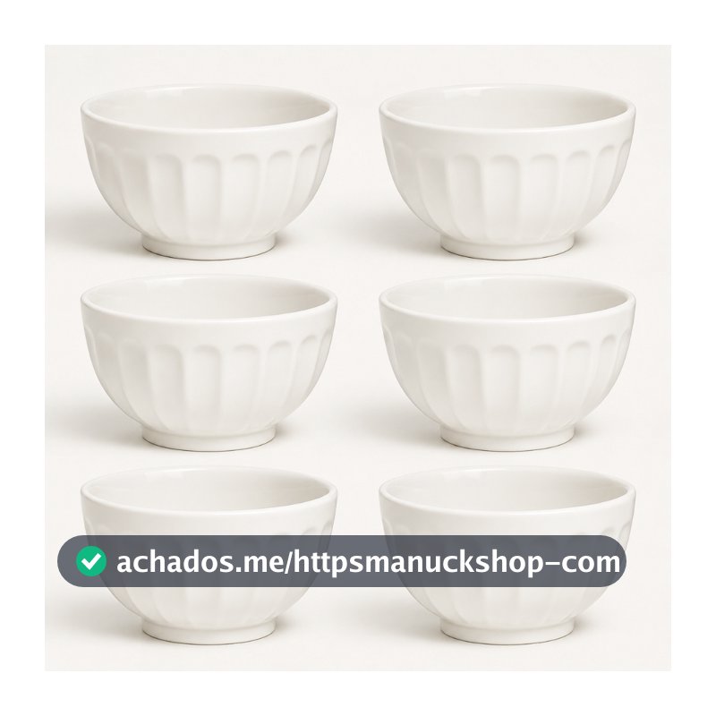Kit 6 Cumbuca Canelada Tigela Porcelana Branca 310ml Caldos & Sopas Petiscos Sobremesas