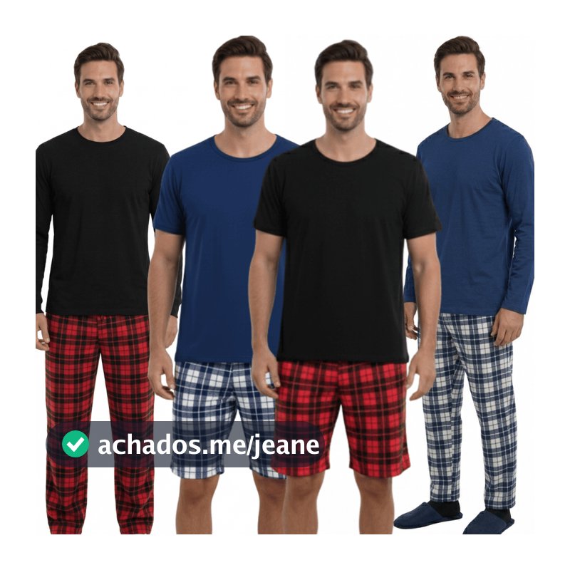 Pijama Masculino Curto Verão Short Xadrez | Pijama Masculino Longo Outono Inverno Calça Escolha a Cor