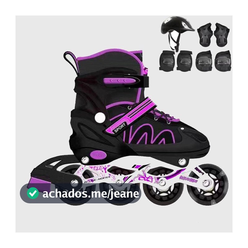 Patins Inline Infantil Ajustável Preto com Roxo Meninos Meninas
