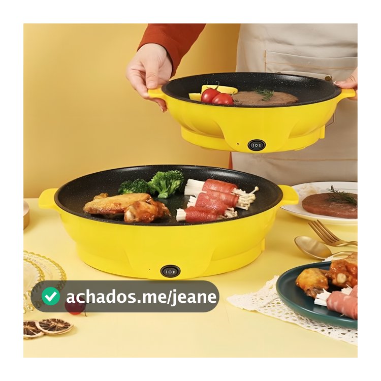 Frigideira Elétrica Antiaderente de Cozinha Portátil 220V e 110V Grill Panela Elétrica Chapa Grill