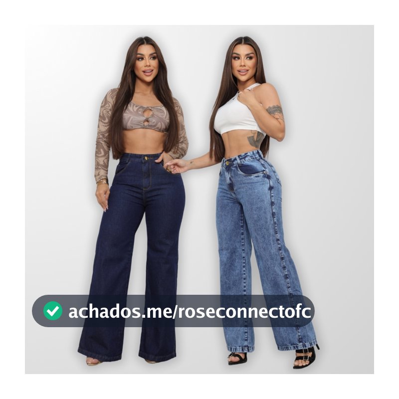 Kit 2 Calça Jeans Feminina Wide Leg Pantalona Cós Alto 100% Algodão