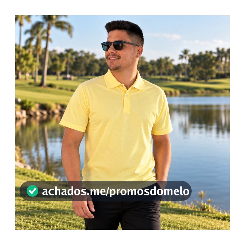 Camisa Polo Masculina Piquet Lisa Tradicional Amarelo Claro Conforto P ao XGG