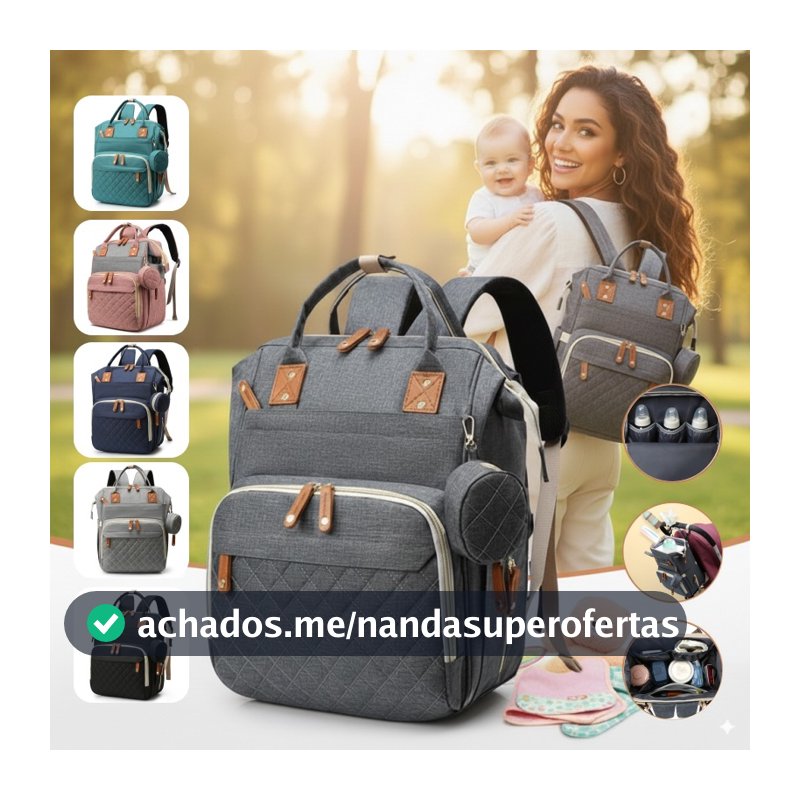 Mochila bolsa maternidade unissex para mamãe e bebê grande capacidade multi bolsos porta mamadeira fixação no carrinho