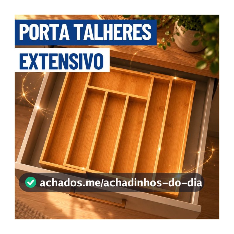 Porta Talheres Extensivo Bambu 7 Divisórias Extensível Ajustável Organizador Madeira